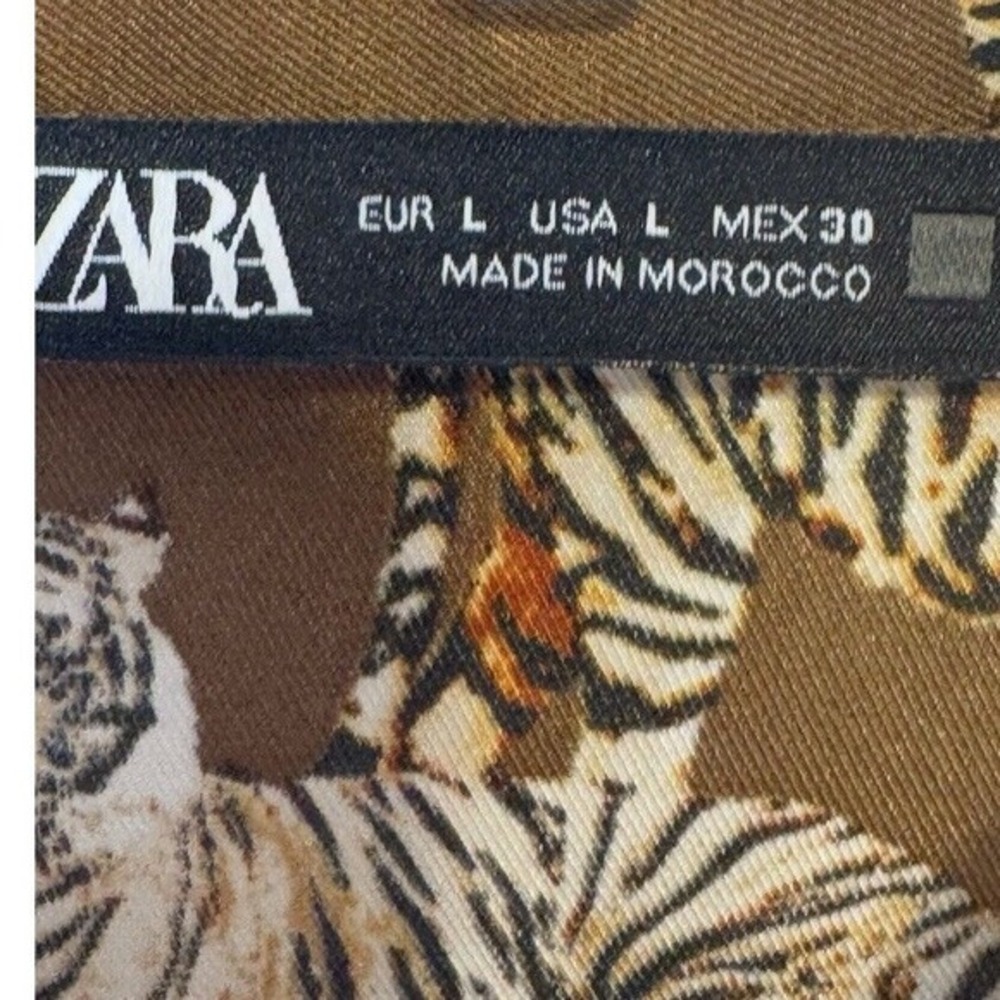 ZARA‎ Tiger Print Long Sleeve Button Down Shirt Women's L Brown Preppy  72-27 - Picture 8 of 15